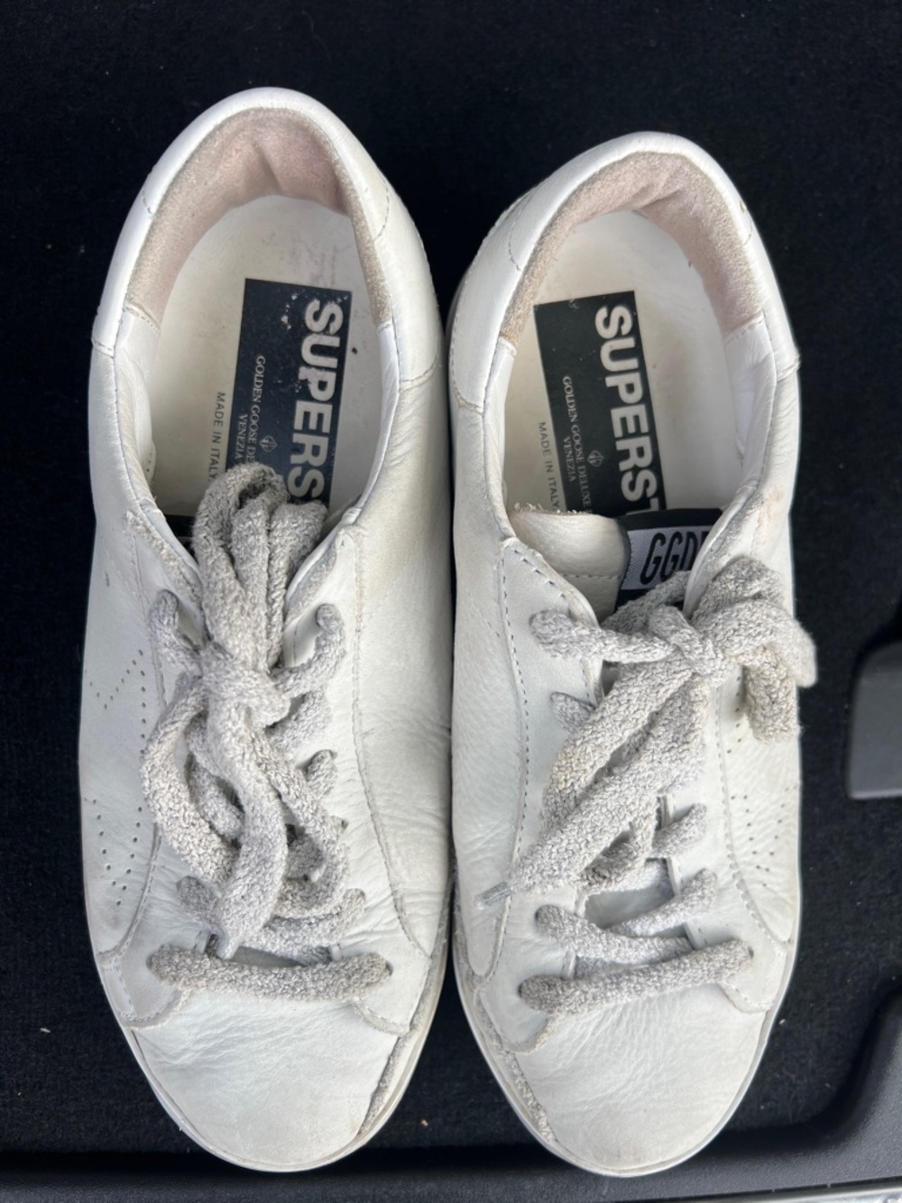 Golden Goose White Leather Low-Top Sneakers with Gray Laces